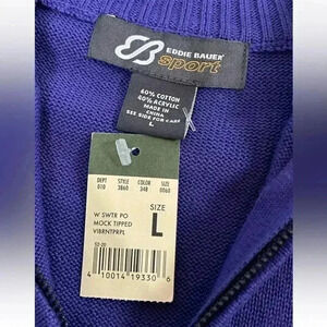 NEW Eddie Bauer Sweater Vibrant Purple 1/4 Zip Mock Neck Pullover woman’s size L